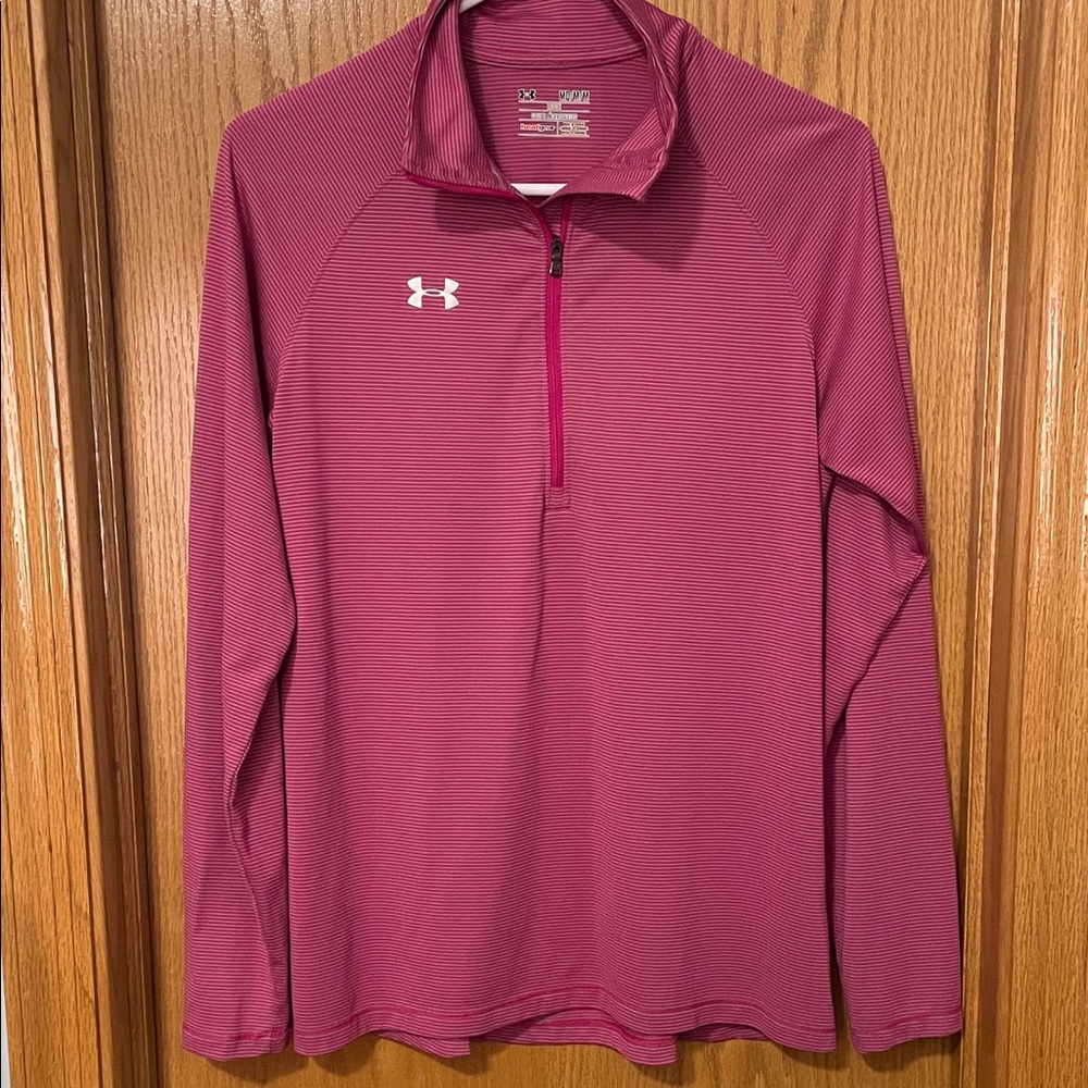 Under Armour Magenta & Gray Strip  Quarter-Zip Pullover